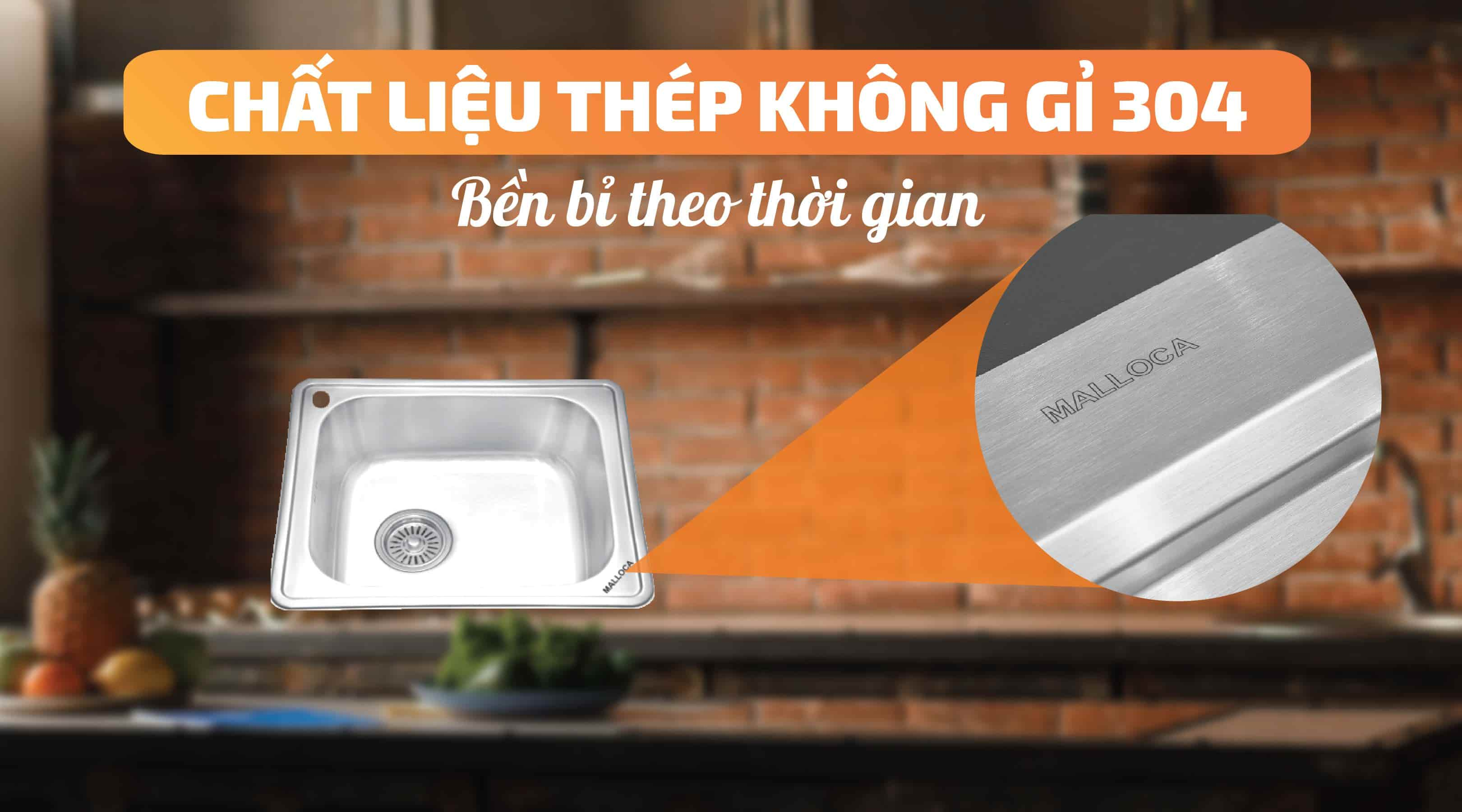 Chậu rửa chén Malloca MS 1023 - Chất liệu thép không gỉ